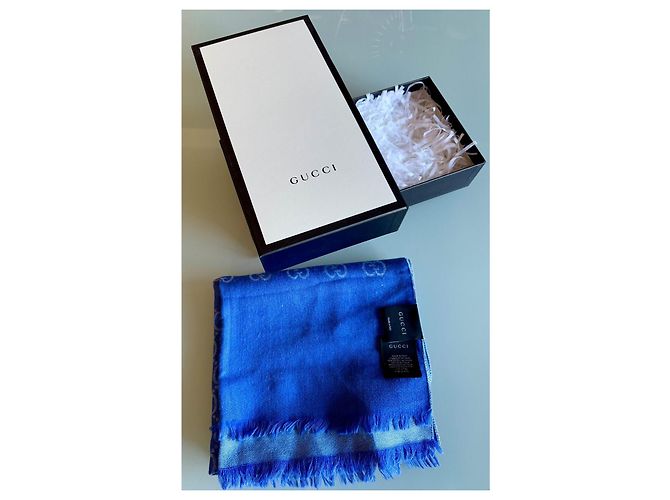 Cachecol Gucci de seda e lã azul - vista 8