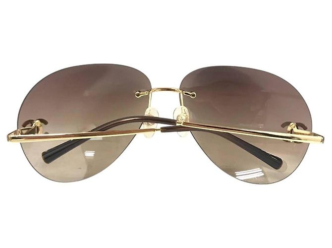 Occhiali da sole aviatore Chanel CC Logo con strass, lenti marroni e dorate Marrone D'oro - vista 3