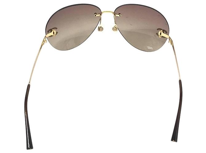 Occhiali da sole aviatore Chanel CC Logo con strass, lenti marroni e dorate Marrone D'oro - vista 4