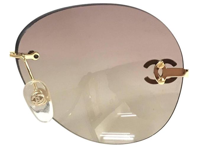 Occhiali da sole aviatore Chanel CC Logo con strass, lenti marroni e dorate Marrone D'oro - vista 5