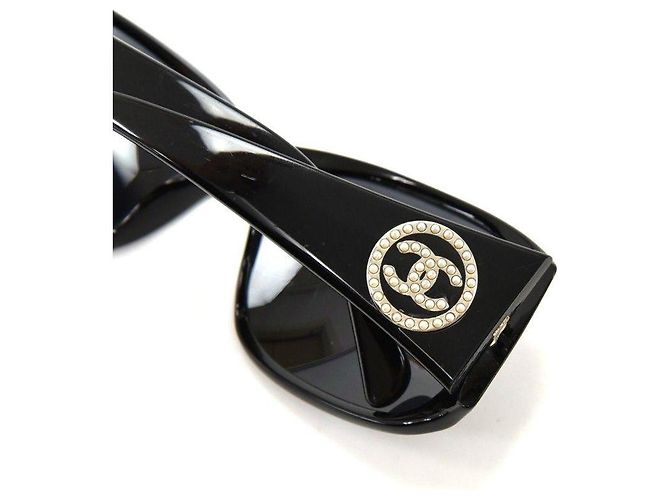 Occhiali da sole Chanel CC Logo perle nere e strass Nero - vista 7