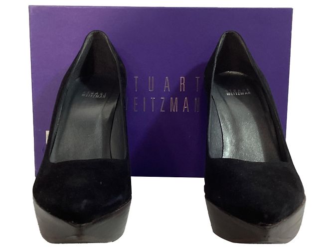Escarpins à plateforme Stuart Weitzman en daim noir - vue 8