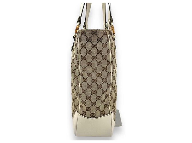 Borsa Gucci Modello GG Canvas Bamboo Marrone Bianco Beige Crema Bianco sporco - vista 3