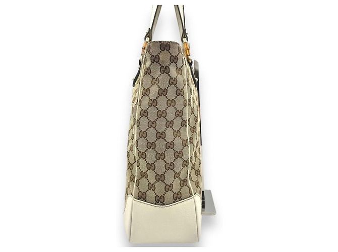 Borsa Gucci Modello GG Canvas Bamboo Marrone Bianco Beige Crema Bianco sporco - vista 4