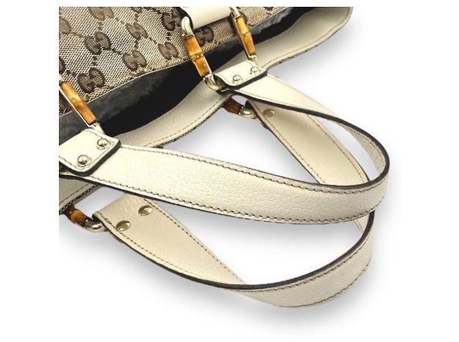 Borsa Gucci Modello GG Canvas Bamboo Marrone Bianco Beige Crema Bianco sporco - vista 6