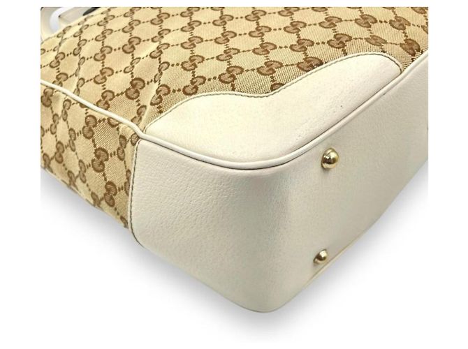 Borsa Gucci Modello GG Canvas Bamboo Marrone Bianco Beige Crema Bianco sporco - vista 8