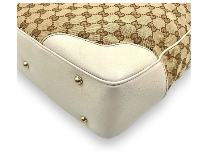 Borsa Gucci Modello GG Canvas Bamboo Marrone Bianco Beige Crema Bianco sporco - vista 9