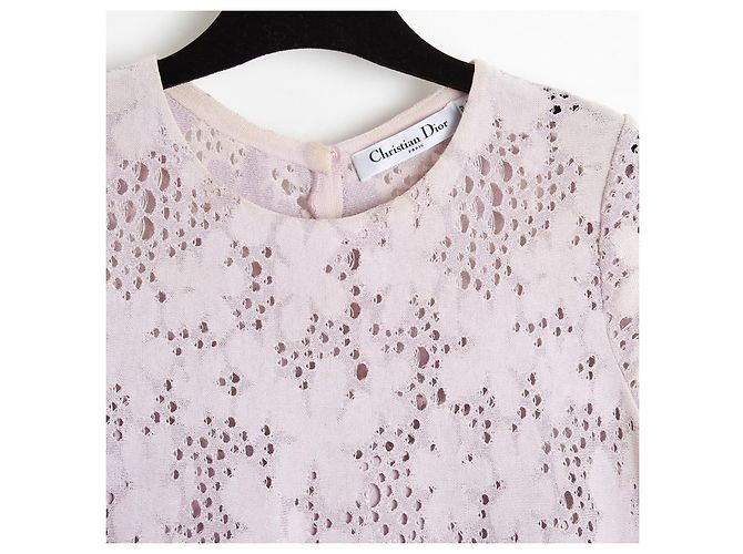 Top Christian Dior FR36 Chiuri Rosa Malva Plata Tejido Abierto de Seda UK8 US6 - vista 4