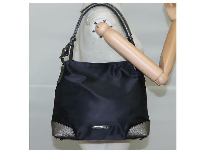 Borsa a Spalla BURBERRY in Nylon e Pelle Nera Argento Autentica ti2577 Nero - vista 24