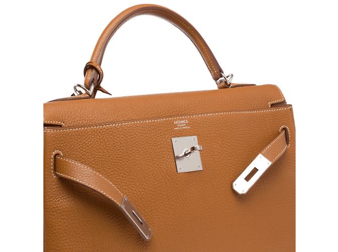 Hermès HERMES Kelly 32 Bag in Golden Leather - 102342 - view 7