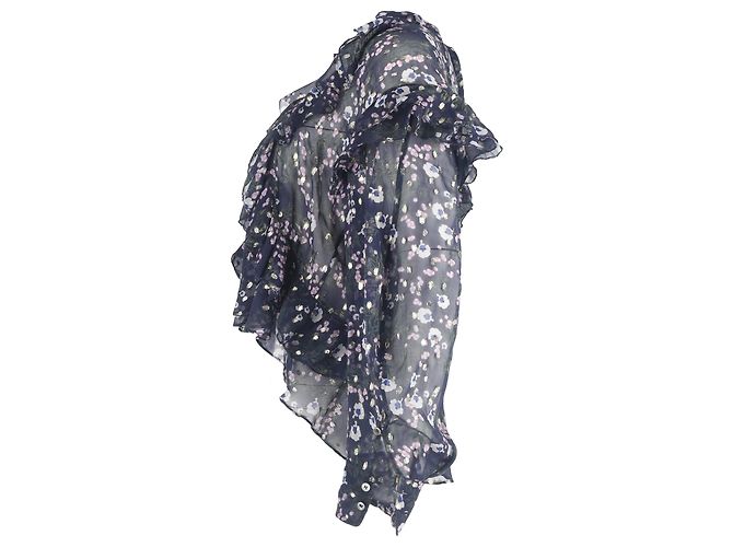 Blusa in seta blu con stampa floreale e volant di Isabel Marant - vista 2
