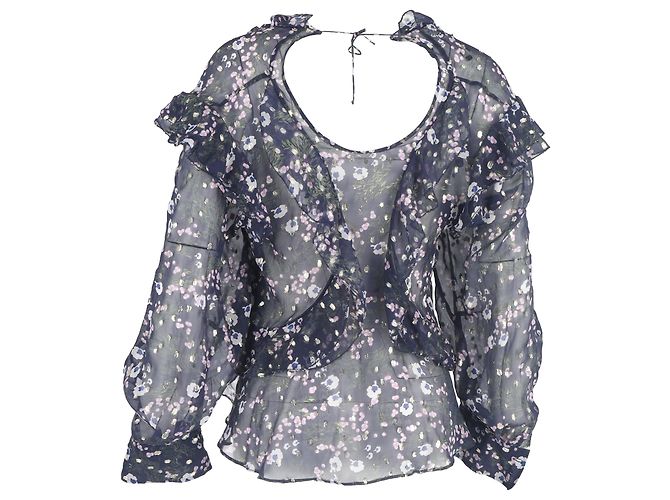 Blusa in seta blu con stampa floreale e volant di Isabel Marant - vista 3