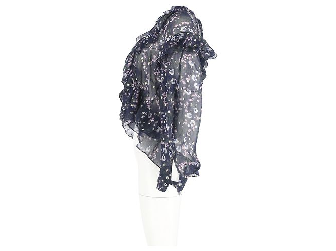 Blusa in seta blu con stampa floreale e volant di Isabel Marant - vista 5