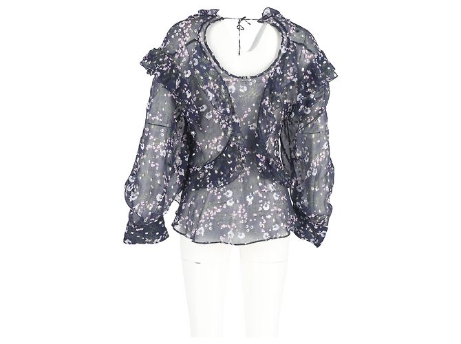 Blusa in seta blu con stampa floreale e volant di Isabel Marant - vista 6