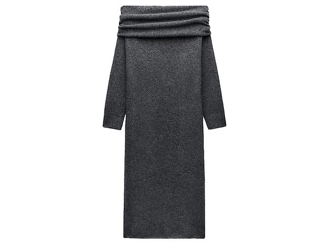 Zara Damen Midi-Kleid aus grobem Strick in Grau Größe S - Ansicht 2