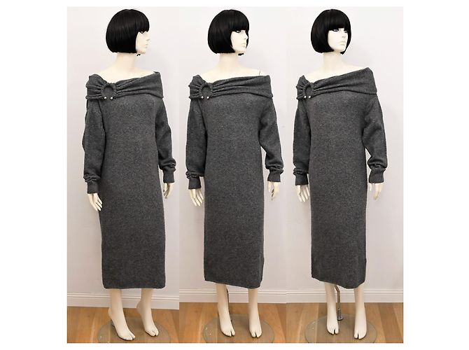 Zara Damen Midi-Kleid aus grobem Strick in Grau Größe S - Ansicht 3