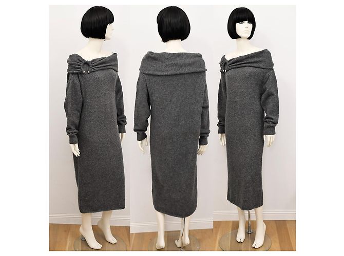 Zara Damen Midi-Kleid aus grobem Strick in Grau Größe S - Ansicht 4