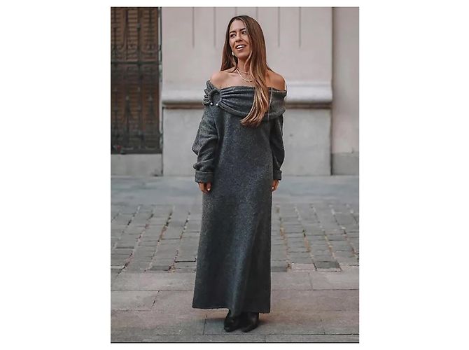 Zara Damen Midi-Kleid aus grobem Strick in Grau Größe S - Ansicht 9