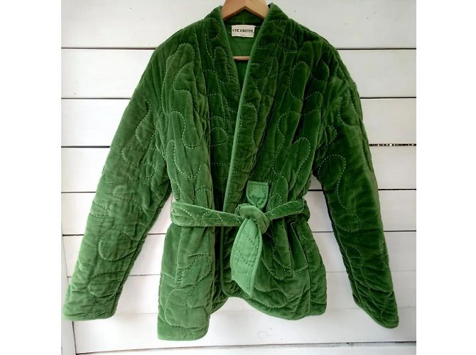 Autre Marque Samtkimono mit Steppung | Grün - Ansicht 2