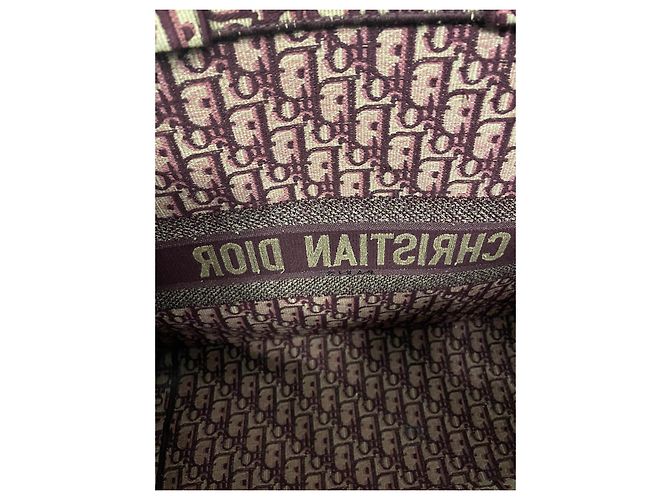 Grande borsa Christian Dior Book Tote beige e rosso scuro in cotone Bordò - vista 10