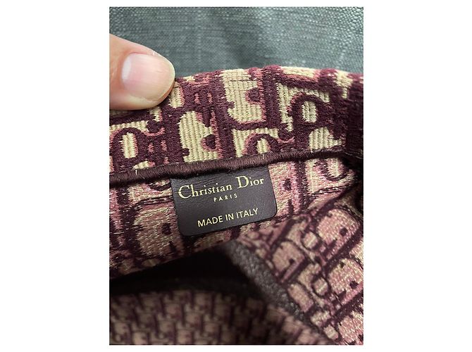 Grande borsa Christian Dior Book Tote beige e rosso scuro in cotone Bordò - vista 3