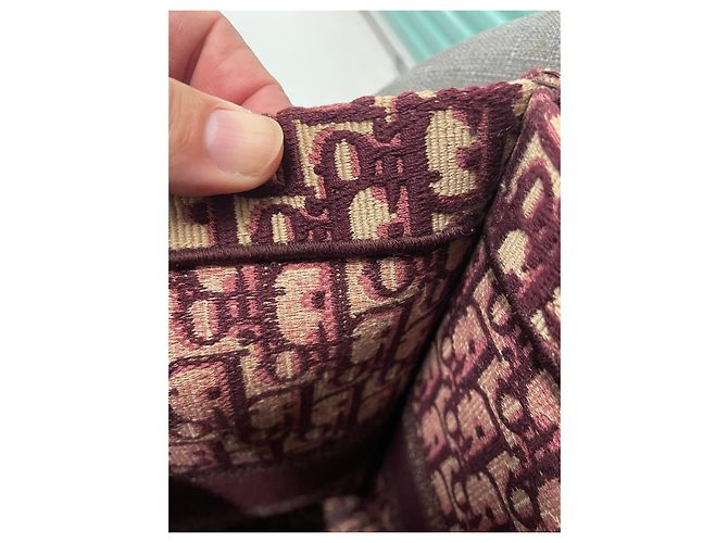Grande borsa Christian Dior Book Tote beige e rosso scuro in cotone Bordò - vista 5