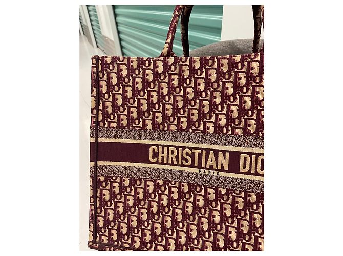 Grande borsa Christian Dior Book Tote beige e rosso scuro in cotone Bordò - vista 6