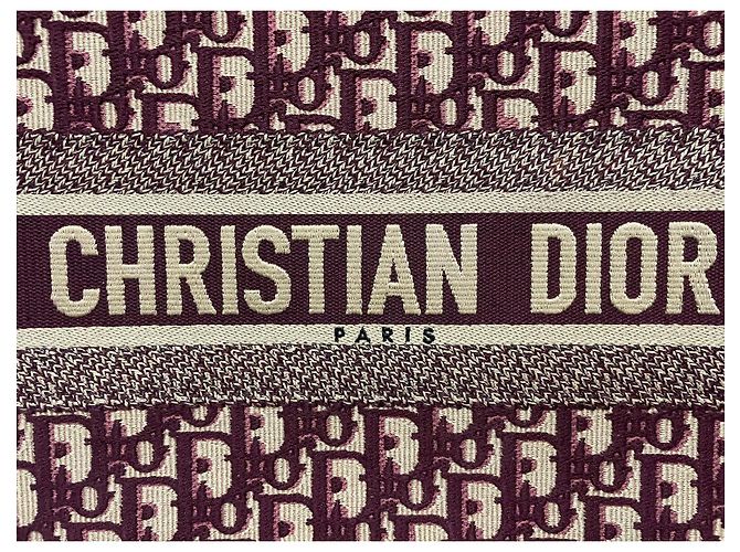 Grande borsa Christian Dior Book Tote beige e rosso scuro in cotone Bordò - vista 7