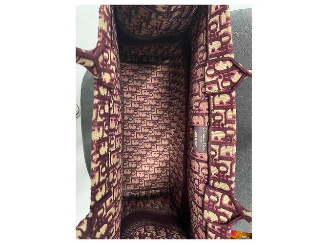 Grande borsa Christian Dior Book Tote beige e rosso scuro in cotone Bordò - vista 8