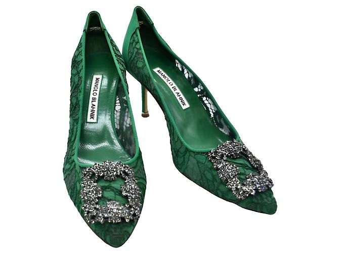 Décolleté Manolo Blahnik Hangisi in pelle verde - vista 2