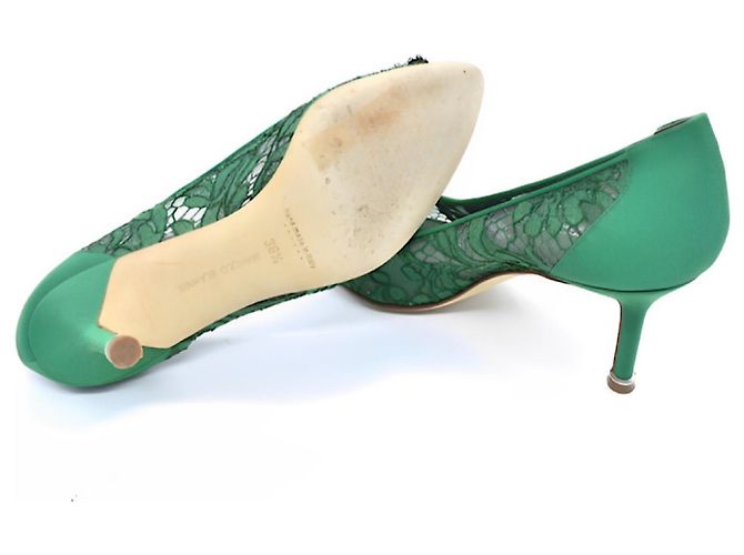 Décolleté Manolo Blahnik Hangisi in pelle verde - vista 5