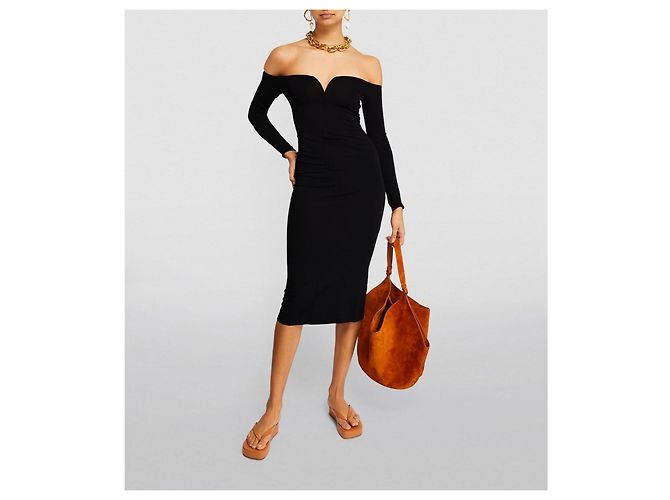 Khaite Valeska Off-Shoulder Midikleid Schwarz - Ansicht 6