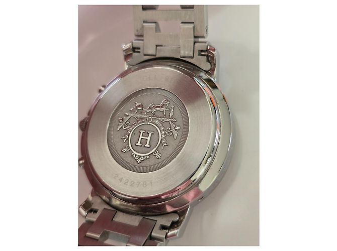 Hermès Clipper Chronograph Schwarz Silber Silber Hardware - Ansicht 11