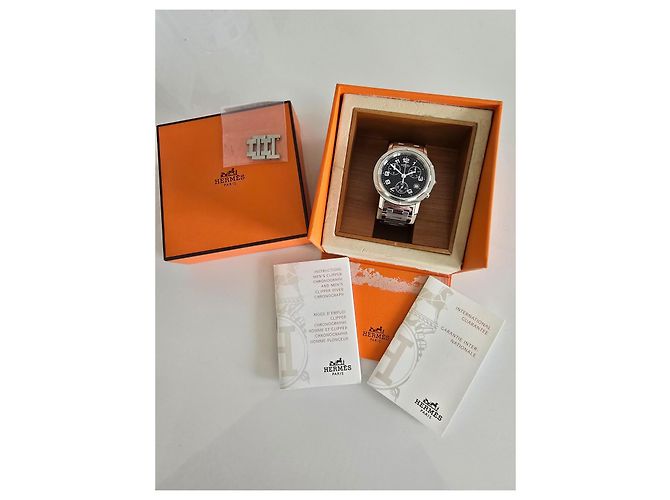 Hermès Clipper Chronograph Schwarz Silber Silber Hardware - Ansicht 15