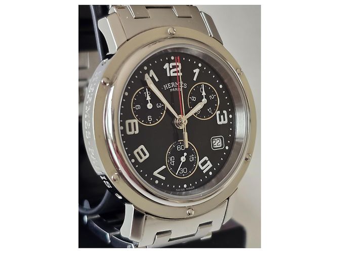Hermès Clipper Chronograph Schwarz Silber Silber Hardware - Ansicht 2