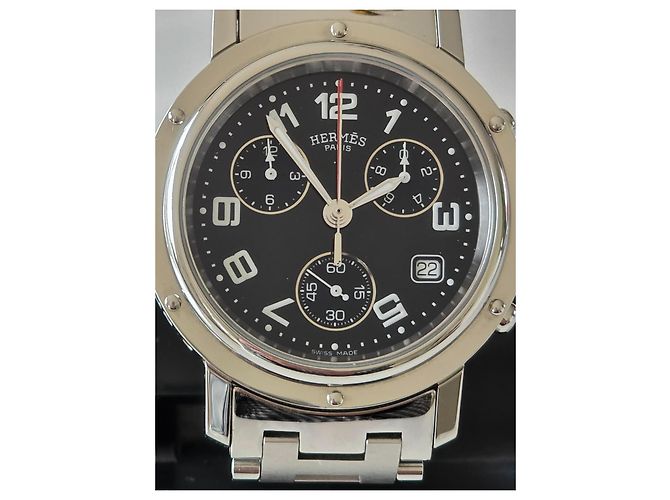 Hermès Clipper Chronograph Schwarz Silber Silber Hardware - Ansicht 3