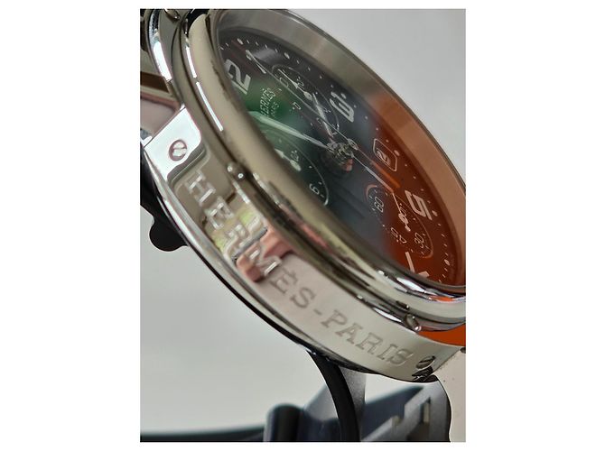 Hermès Clipper Chronograph Schwarz Silber Silber Hardware - Ansicht 4