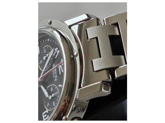 Hermès Clipper Chronograph Schwarz Silber Silber Hardware - Ansicht 5