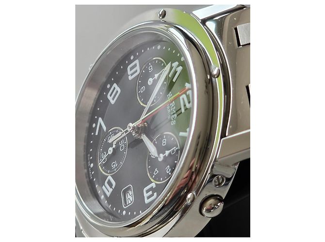 Hermès Clipper Chronograph Schwarz Silber Silber Hardware - Ansicht 6