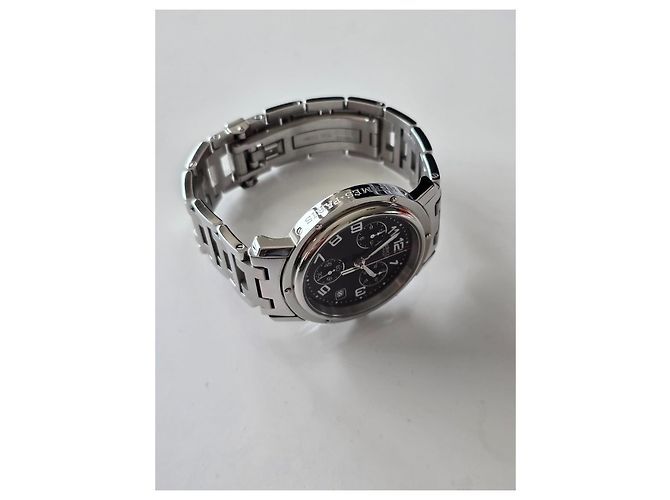 Hermès Clipper Chronograph Schwarz Silber Silber Hardware - Ansicht 8