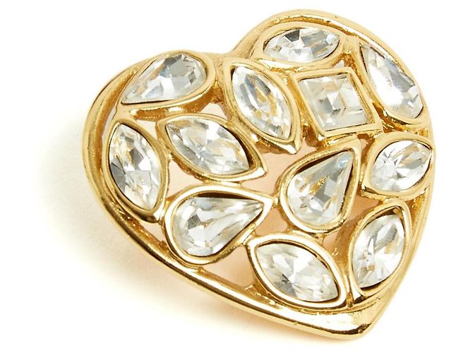 Yves Saint Laurent YSL Spilla Cuore Strass anni '90 Spilla Cuore Dorato D'oro - vista 2