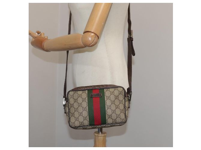 GUCCI GG Supreme Web Sherry Line Borsa a Spalla Beige Argento 162910 Auth yk16237 - vista 23