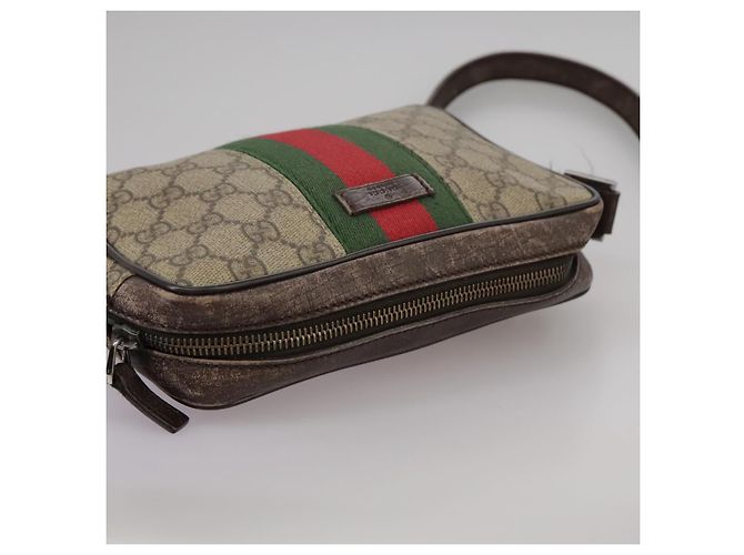 GUCCI GG Supreme Web Sherry Line Borsa a Spalla Beige Argento 162910 Auth yk16237 - vista 6