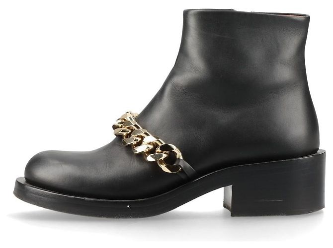 Givenchy Schwarze Lammleder Stiefeletten mit goldener Kette Größe 38 - Ansicht 10