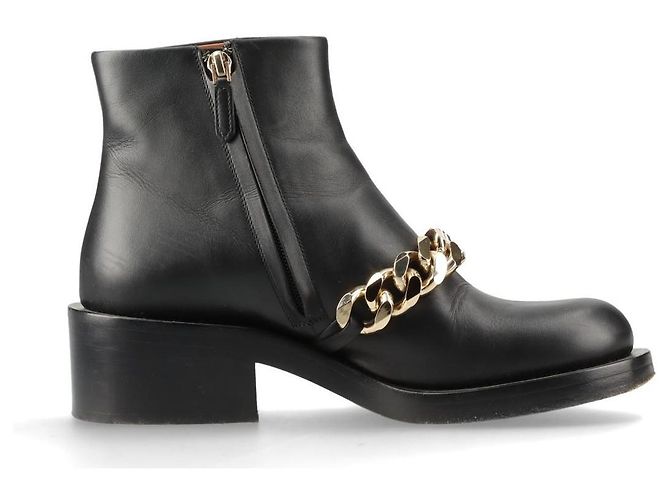 Givenchy Schwarze Lammleder Stiefeletten mit goldener Kette Größe 38 - Ansicht 2