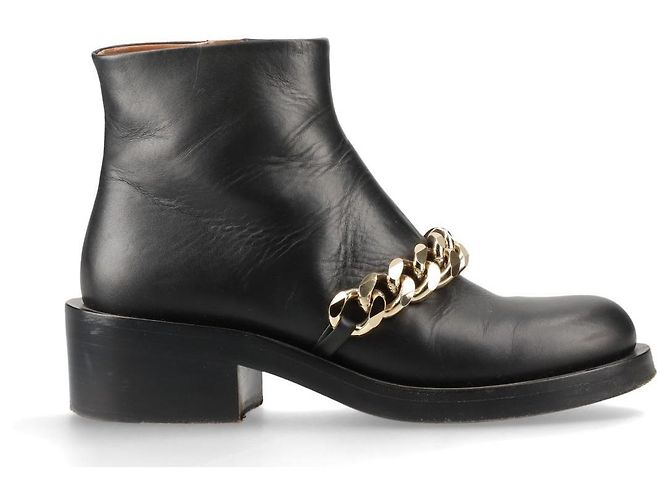 Givenchy Schwarze Lammleder Stiefeletten mit goldener Kette Größe 38 - Ansicht 3