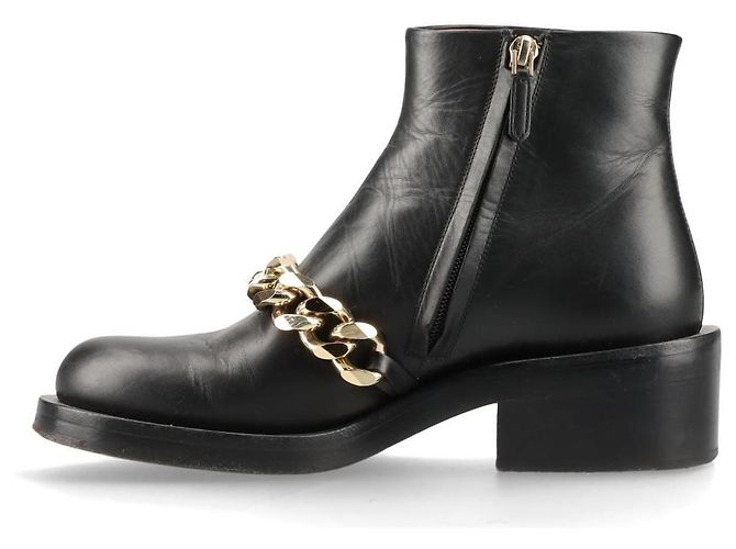 Givenchy Schwarze Lammleder Stiefeletten mit goldener Kette Größe 38 - Ansicht 4