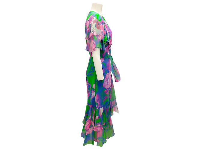 Abito midi in seta con maniche a sbuffo Prabal Gurung blu / rosa / verde Multicolore - vista 2