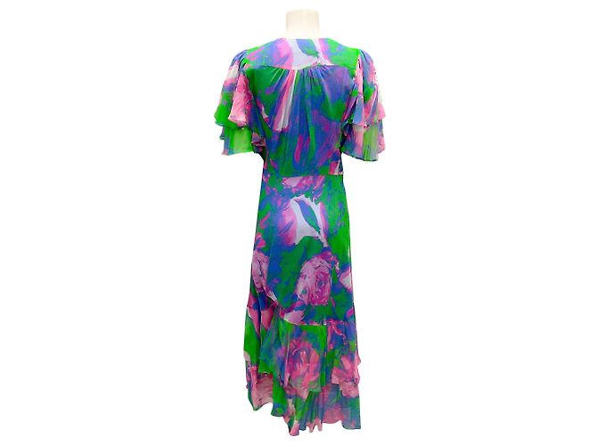 Abito midi in seta con maniche a sbuffo Prabal Gurung blu / rosa / verde Multicolore - vista 3