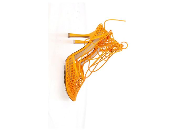 Sandali con lacci elasticizzati Bottega Veneta in pelle arancione - vista 8